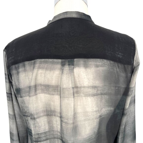 Eileen Fisher Sheer Printed Black Silk Button-Up Blouse Size Small - Picture 6 of 12